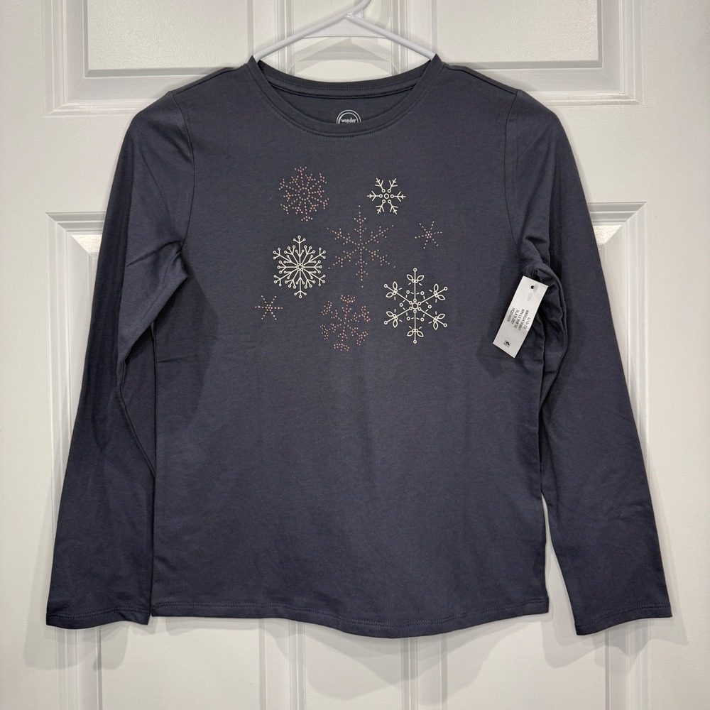 Wonder Nation Kids Girls Long Sleeve T-Shirt Snowflake Graphic‎ Size L 10-12